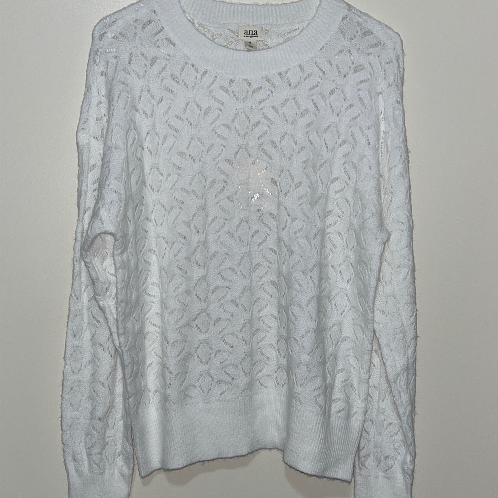a.n.a Woman’s White Openwork Crewneck Sweater NWT. Size medium.